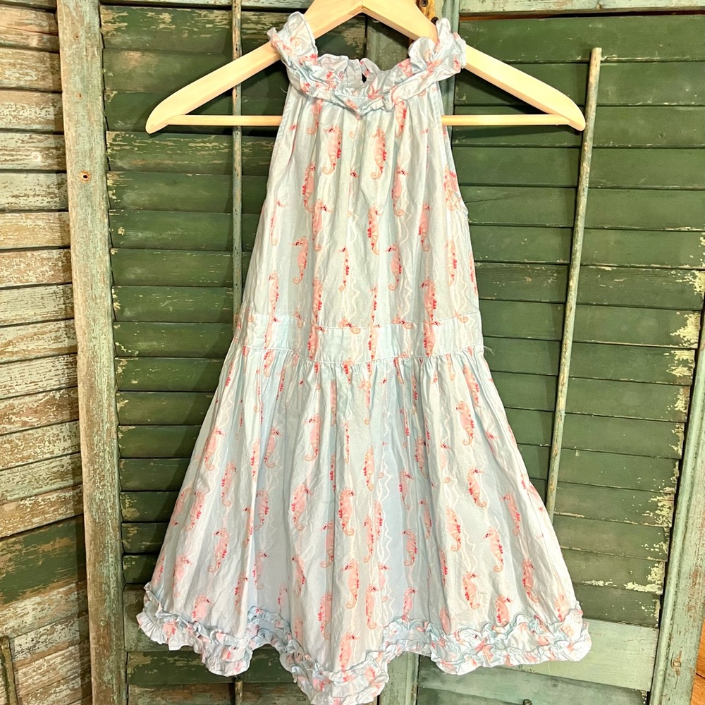 Sage& Lilly dress 6X blue pink sea horse little girl